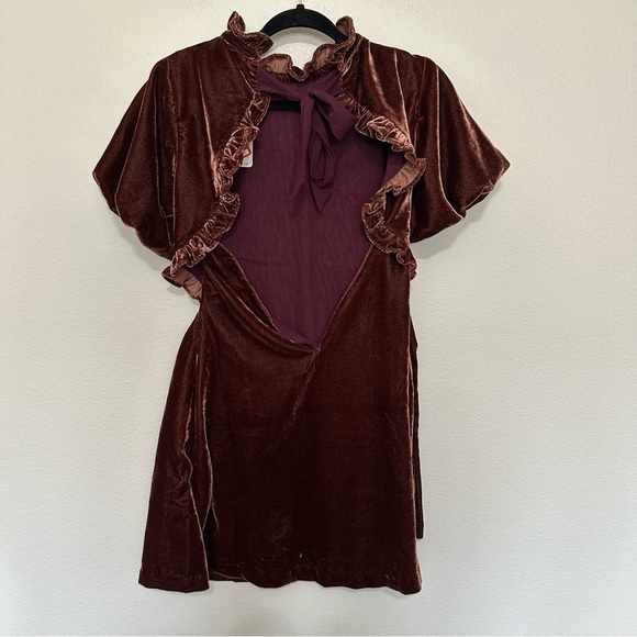 NWT Free People OB1362945 Gum Drop Mini Dress size XS Chocolate Brown Velvet - Picture 3 of 4